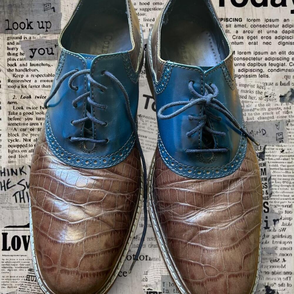 Vintage Cole Haan brown faux alligator leather and blue leather upper dress shoe